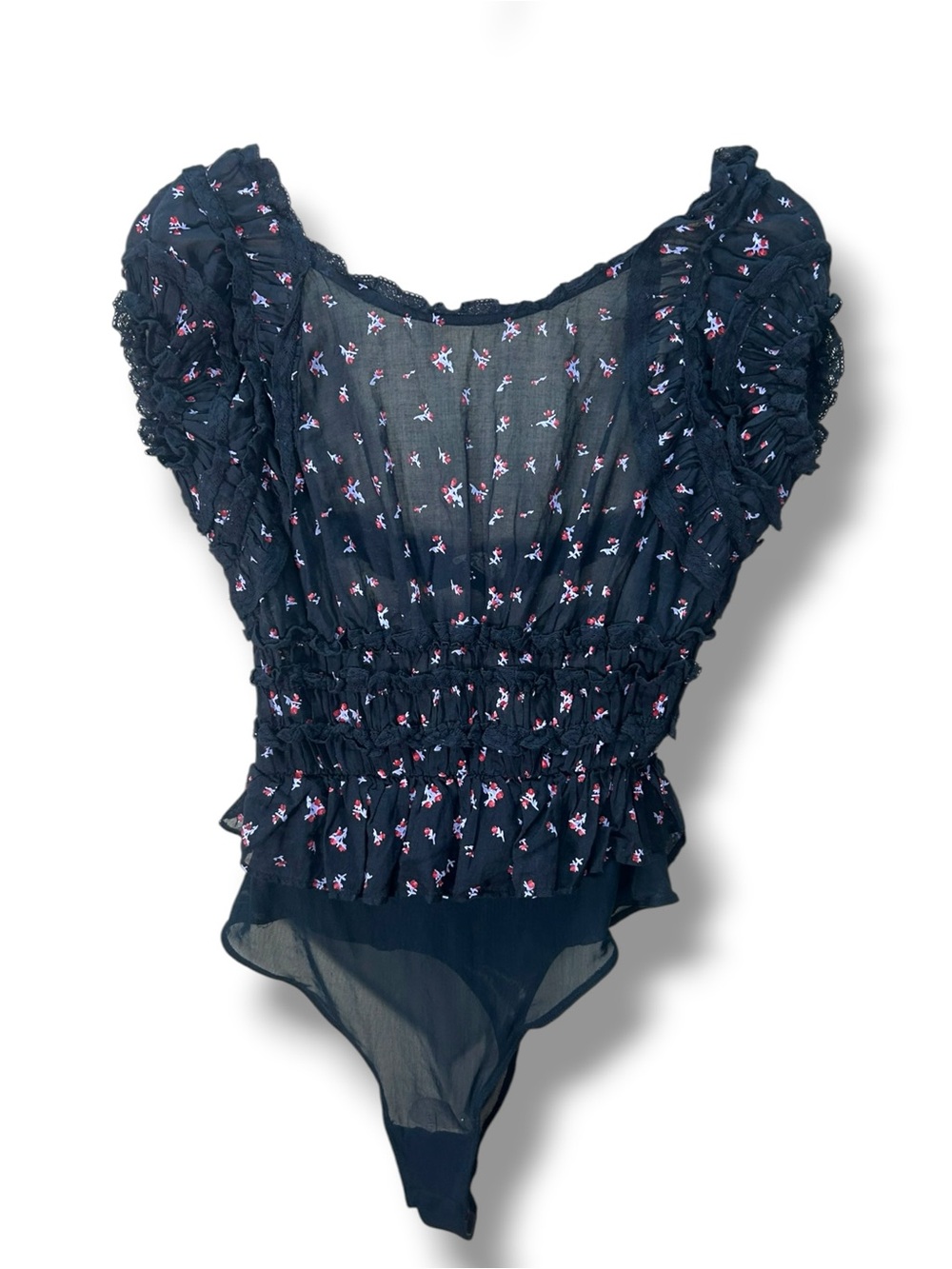 NWT Intimately Free People Black Floral Open Back Bodysuit Size Small